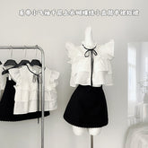 BXOXO - summer inspo Sweet Summer Two Piece Set for Women Elegant Casual Flying Sleeve Crop Tops+ High waisted A-line Skirt Fashion Suit